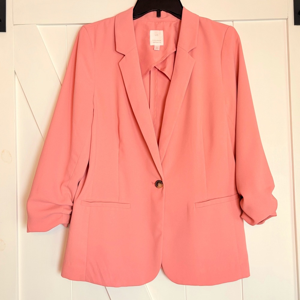 LC Lauren Conrad Mauve Pink Ruched Sleeve Single Button Blazer Size M